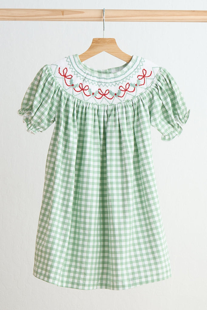 Green bow tie hand smocked gingham dress 18M Green bow tie hand smocked gingham dress 18M
