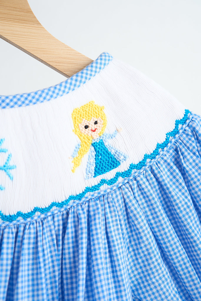 Blue snow princess hand smocked gingham dress – HoneyBean Blue snow princess hand smocked gingham dress – HoneyBean