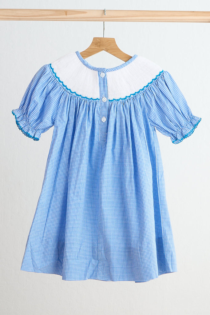 Blue snow princess hand smocked gingham dress 6 Blue snow princess hand smocked gingham dress 6
