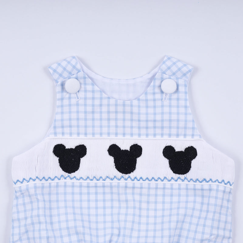 Blue character hand smocked gingham bubble