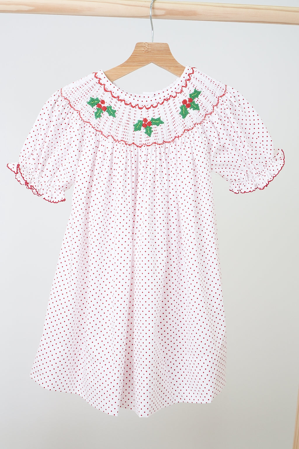 Pink Christmas Bishop Hand Smocked Dot Dress 6 Pink Christmas Bishop Hand Smocked Dot Dress 6