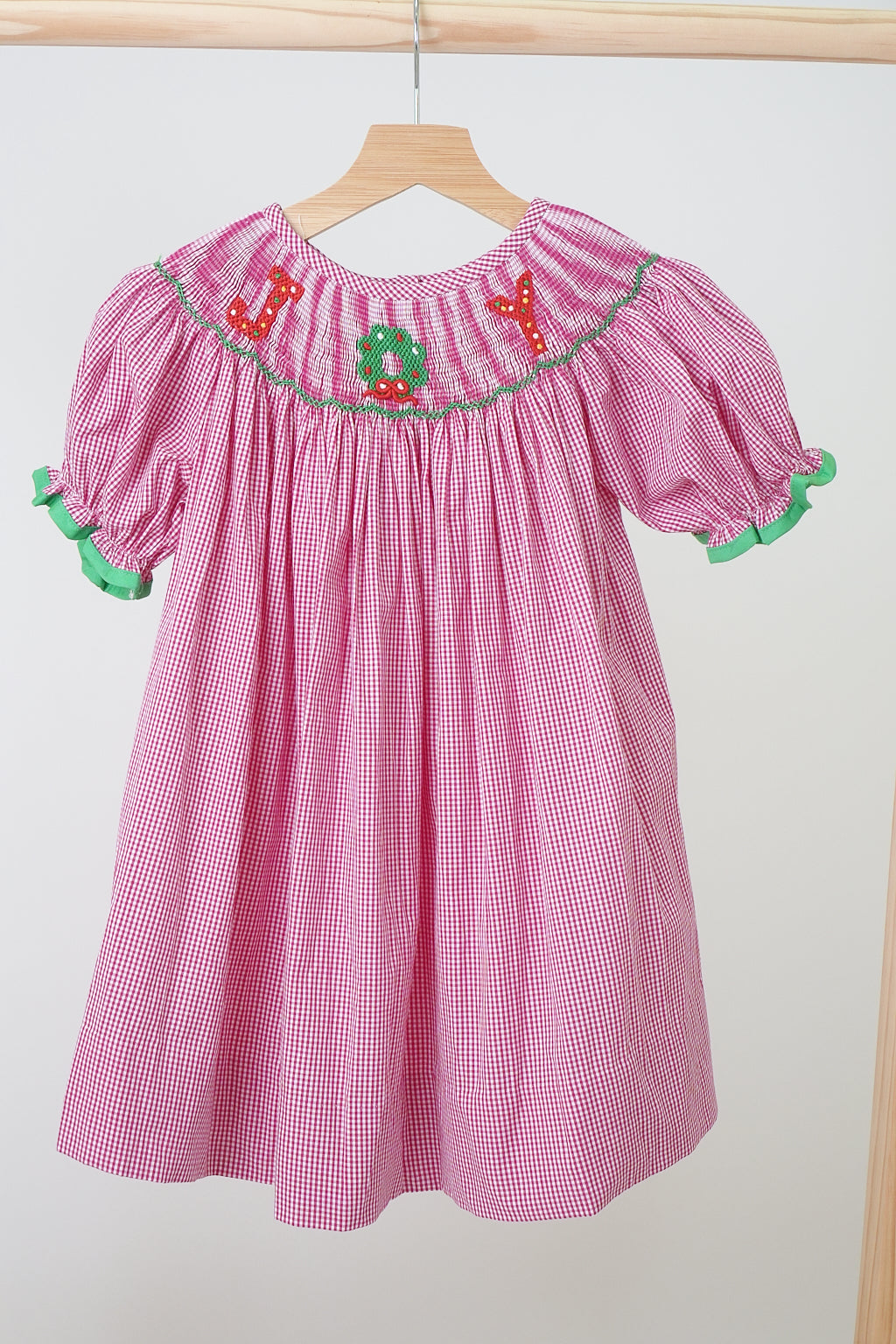 Pink christmas joy hand smocked gingham dress 6 Pink christmas joy hand smocked gingham dress 6