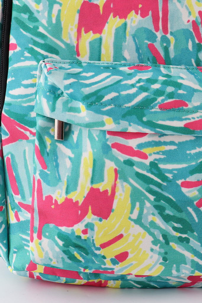 Green lily print backpack bag