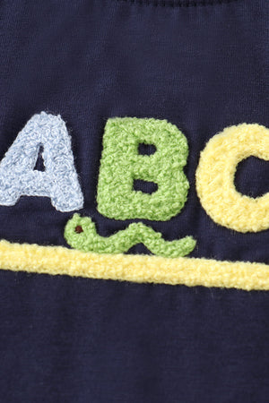 Navy french knot ABC apple pencil boy top