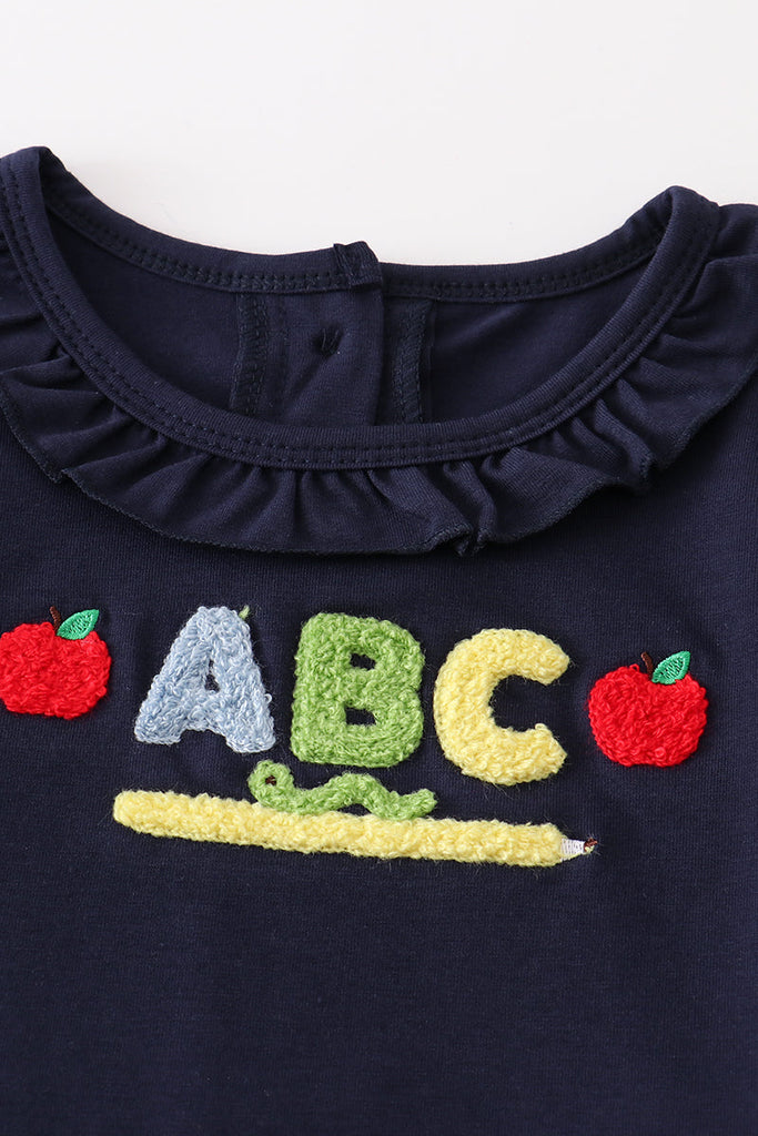 Navy french knot ABC apple pencil girl set