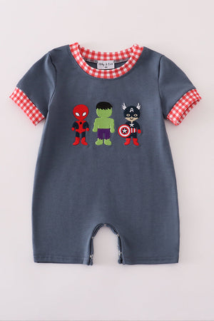 Navy character embroidery romper