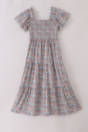 Floral print smocked mom dress