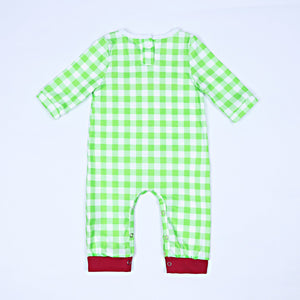 Green plaid christmas tree embroidered boy romper