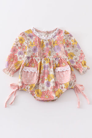 Yellow floral print baby girl bubble