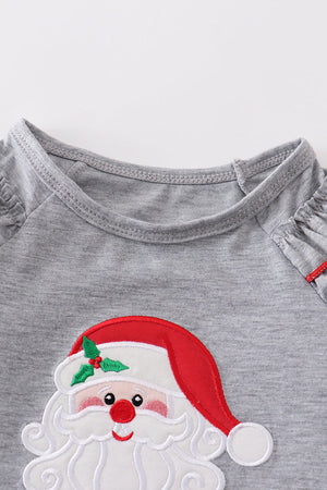 Grey christmas santa applique ruffle girl sweatshirt