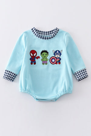 Blue charactor embroidery boy romper