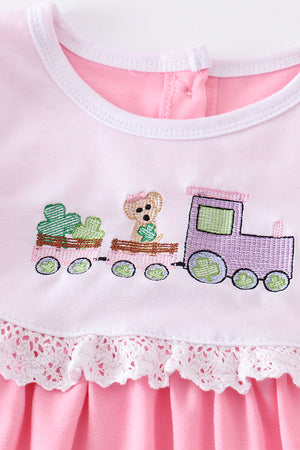 Pink train clover embroidery dress