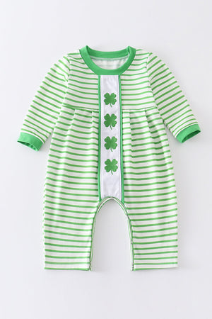 Green clover embroidery boy romper