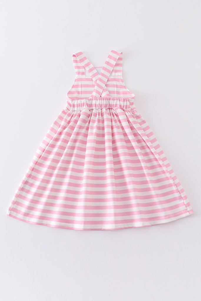 Pink stripe easter cross applique dress