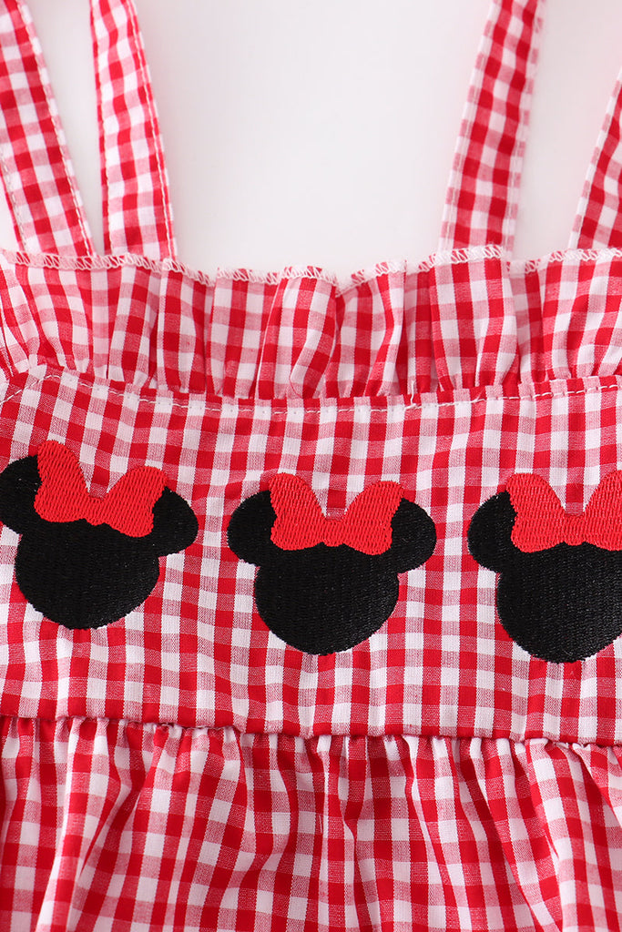 Red plaid character embroidery girl bubble