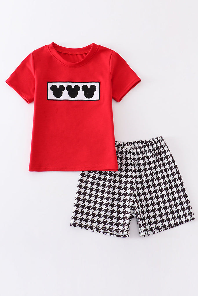 Red character embroidery boy set