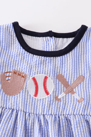 Blue stripe seersucker baseball embroidery dress