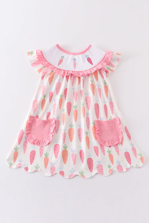Easter carrot embroidery smocked dress