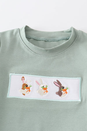 Green plaid bunny embroidery boy set