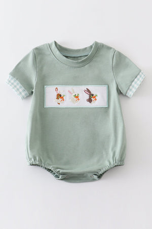 Green plaid bunny embroidery boy bubble