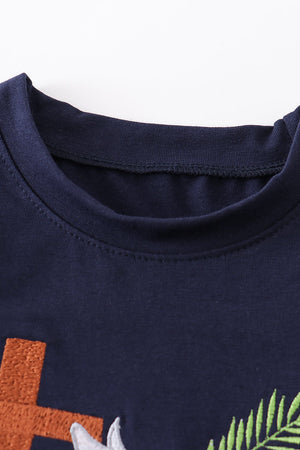 Navy easter cross embroidery boy top