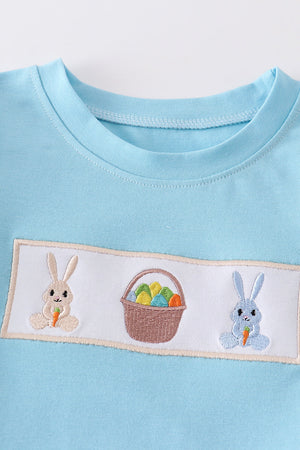 Blue easter bunny embroidery boy set