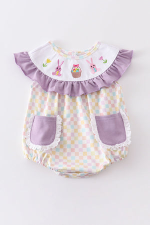 Purple easter bunny embroidery plaid girl bubble