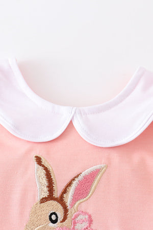 Pink easter bunny embroidery girl set