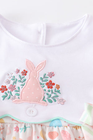 Floral easter bunny applique bow girl set