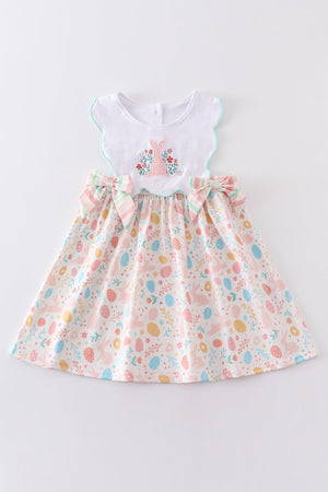 Floral easter bunny applique bow dress