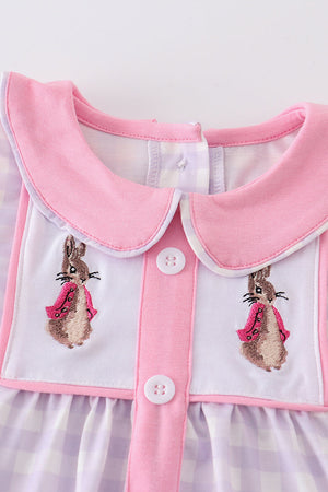 Purple plaid bunny embroidery dress