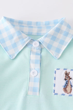Blue bunny embroidery boy set