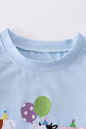 Blue birthday farm embroidery boy set