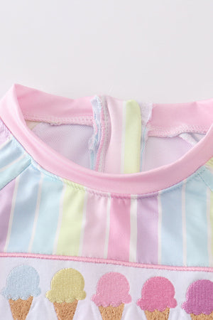 Rainbow stripe ice cream embroidery girl rashguard swimsuit