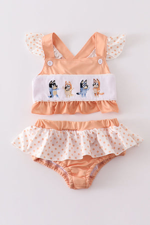 Coral bluey embroidery 2pc girl swimsuit