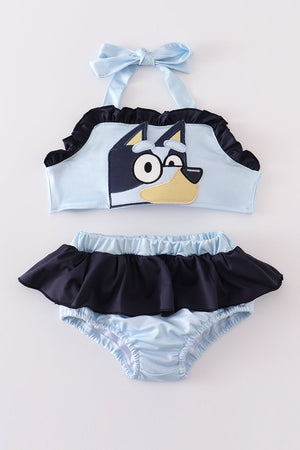 Navy bluey applique 2pc girl swimsuit