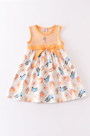 Coral bluey embroidery girl dress