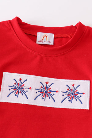Red firework embroidery print boy set