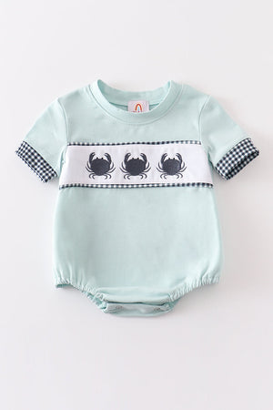 Mint crab embroidery baby boy bubble