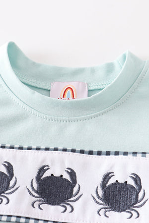 Mint crab embroidery baby boy bubble