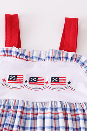 Patriotic flag embroidery plaid girl set