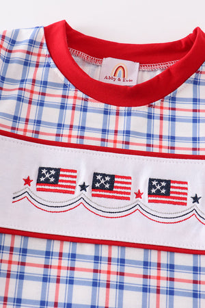 Patriotic flag embroidery plaid boy top