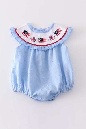 Blue Patriotic flag embroidery swiss dot girl bubble