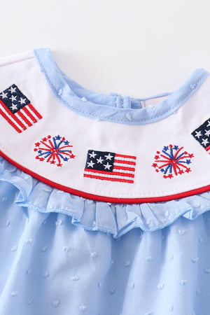 Blue Patriotic flag embroidery swiss dot girl bubble