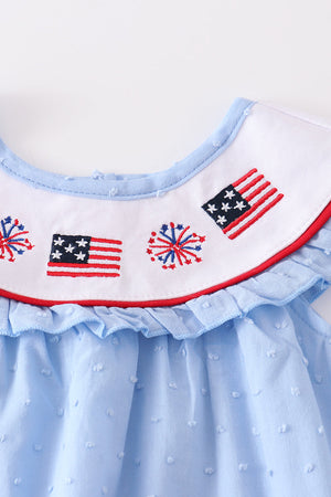 Blue Patriotic flag embroidery swiss dot girl set