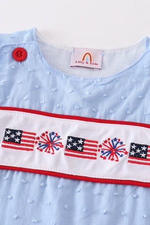 Blue Patriotic flag embroidery swiss dot boy jonjon