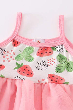 Pink strawberry print gauze dress