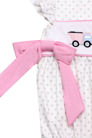Pink vehicle embroidery baby girl bubble