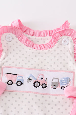 Pink vehicle embroidery baby girl set