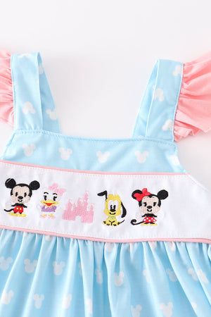 Blue character castle embroidery dress